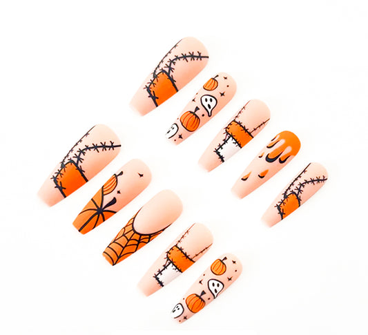 24 Pc Halloween Press On Coffin Nails “PUMPKIN PATCH”